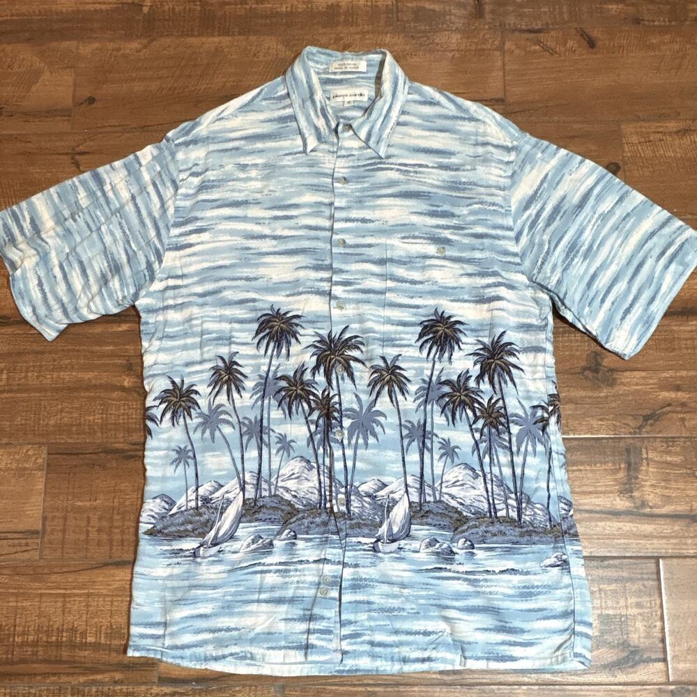 Pierre Cardin Men's Blue Tropical Palm Tree Graphic Print Hawiian